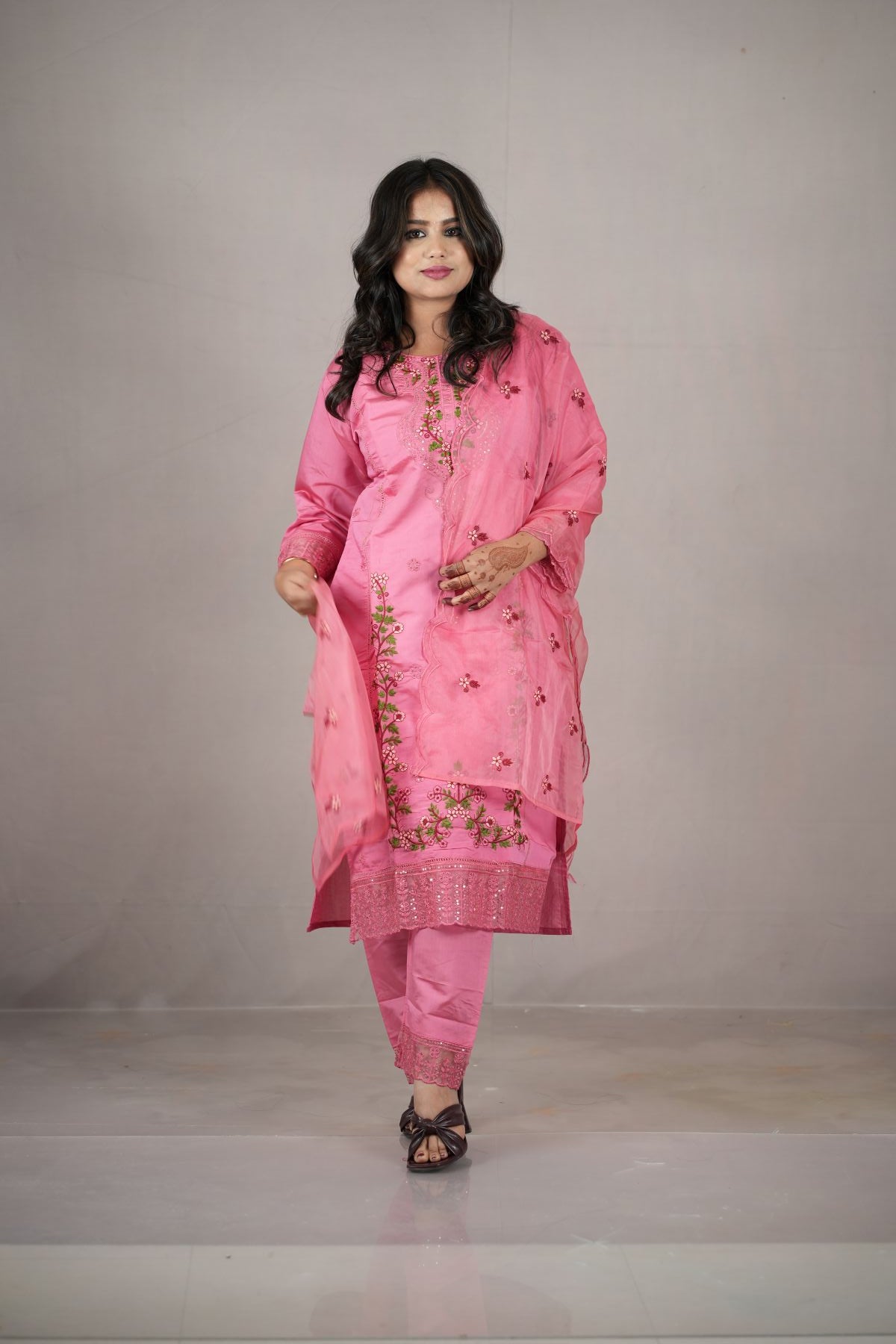 Blush Pink Roman Silk Embroidered Kurta Set with Dupatta