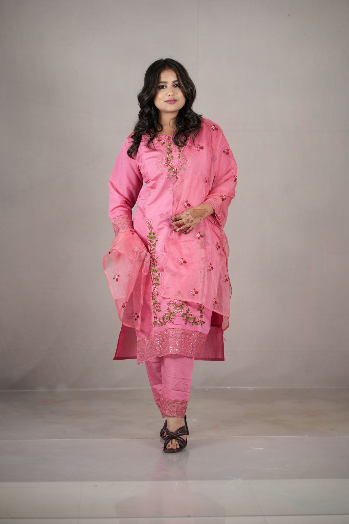 Blush Pink Roman Silk Embroidered Kurta Set with Dupatta