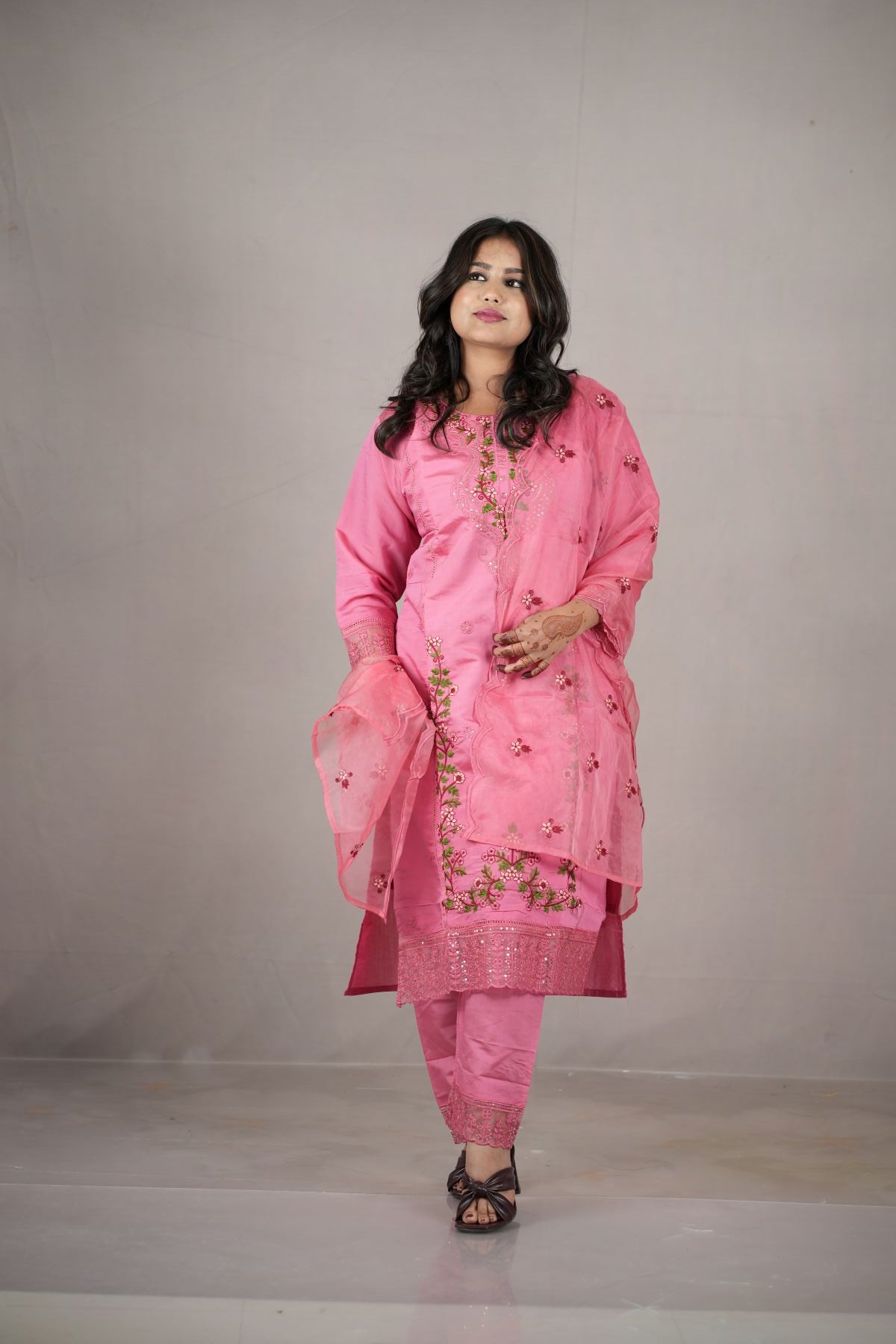 Blush Pink Roman Silk Embroidered Kurta Set with Dupatta