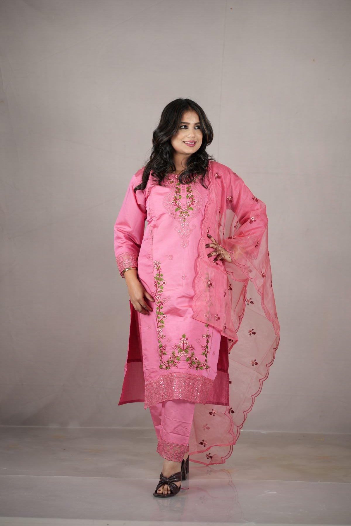 Blush Pink Roman Silk Embroidered Kurta Set with Dupatta