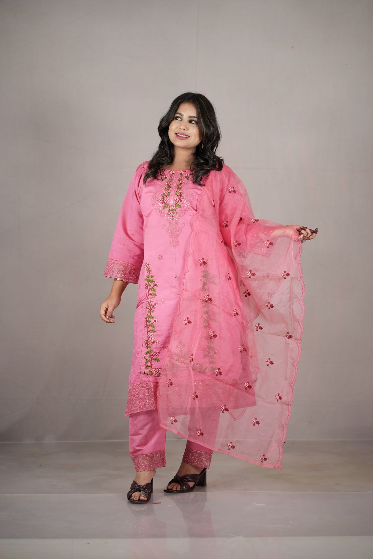 Blush Pink Roman Silk Embroidered Kurta Set with Dupatta