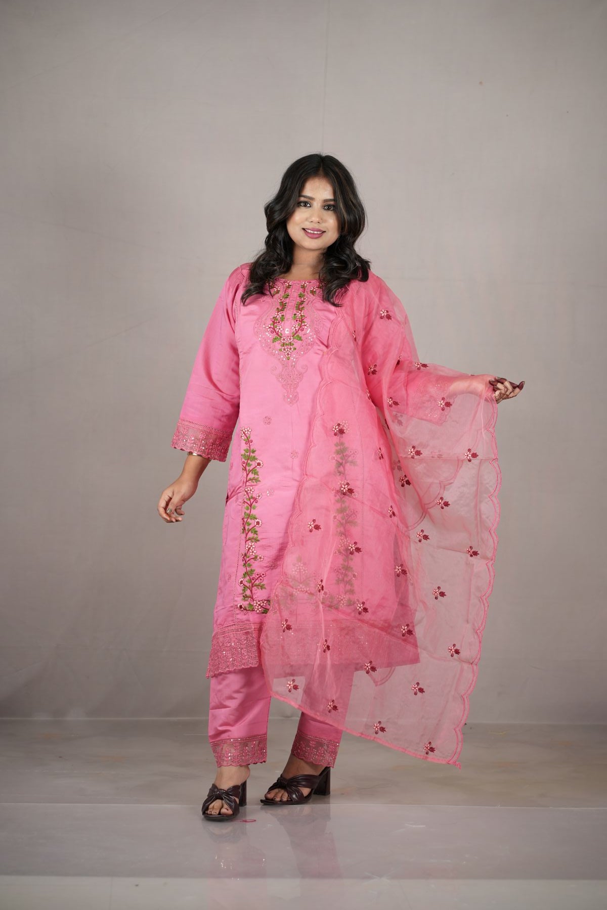 Blush Pink Roman Silk Embroidered Kurta Set with Dupatta