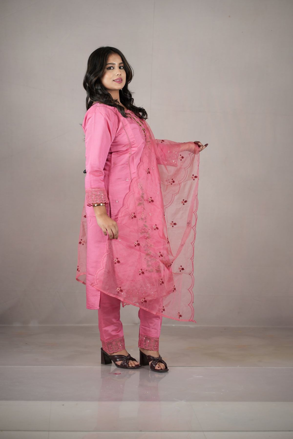 Blush Pink Roman Silk Embroidered Kurta Set with Dupatta