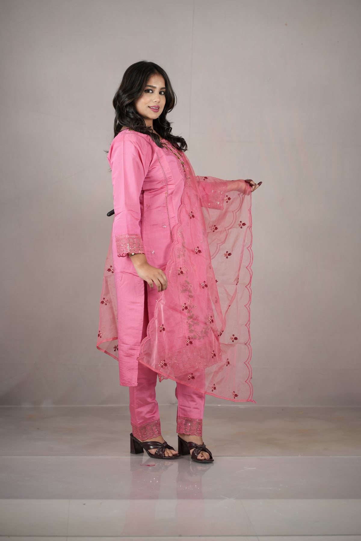 Blush Pink Roman Silk Embroidered Kurta Set with Dupatta