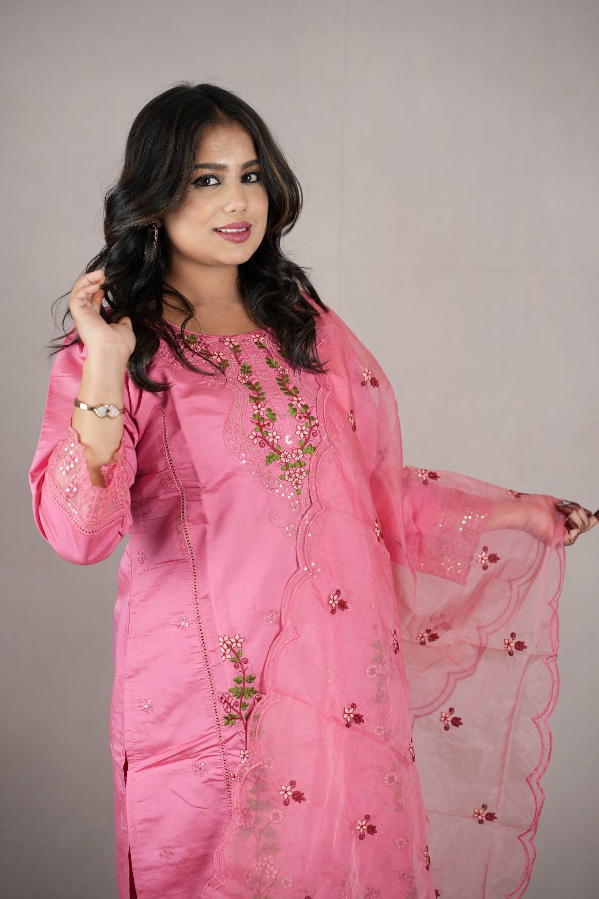 Blush Pink Roman Silk Embroidered Kurta Set with Dupatta