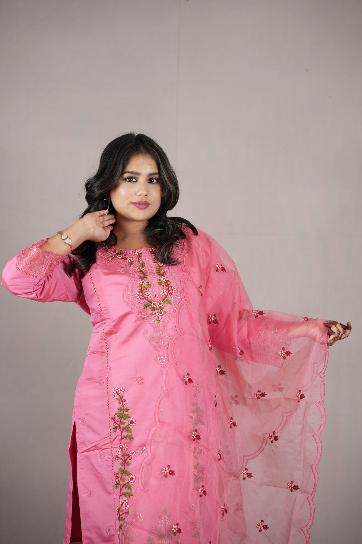 Blush Pink Roman Silk Embroidered Kurta Set with Dupatta