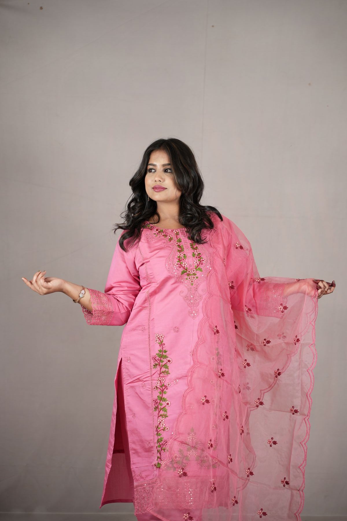 Blush Pink Roman Silk Embroidered Kurta Set with Dupatta