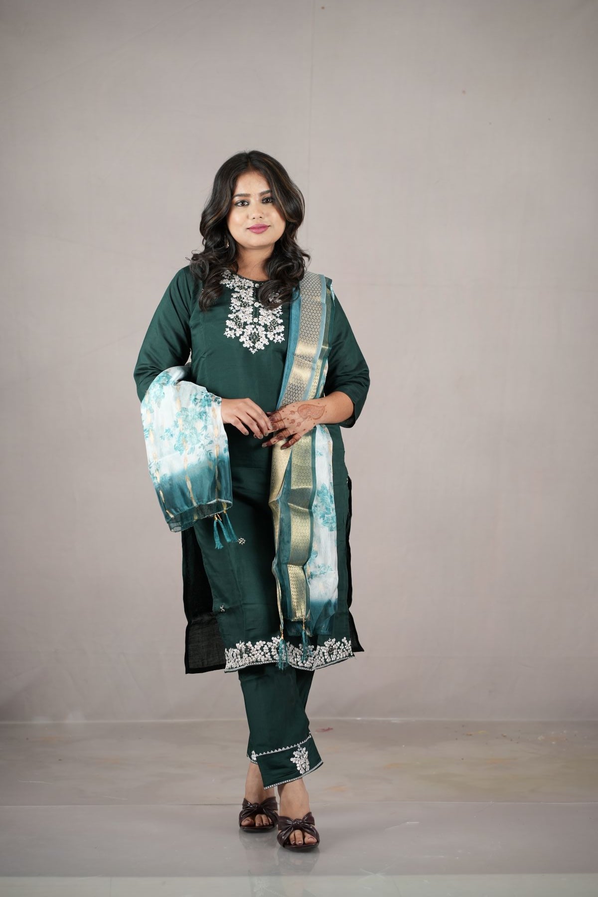 Royal Emerald Rangeela Silk Embroidered Kurta Set