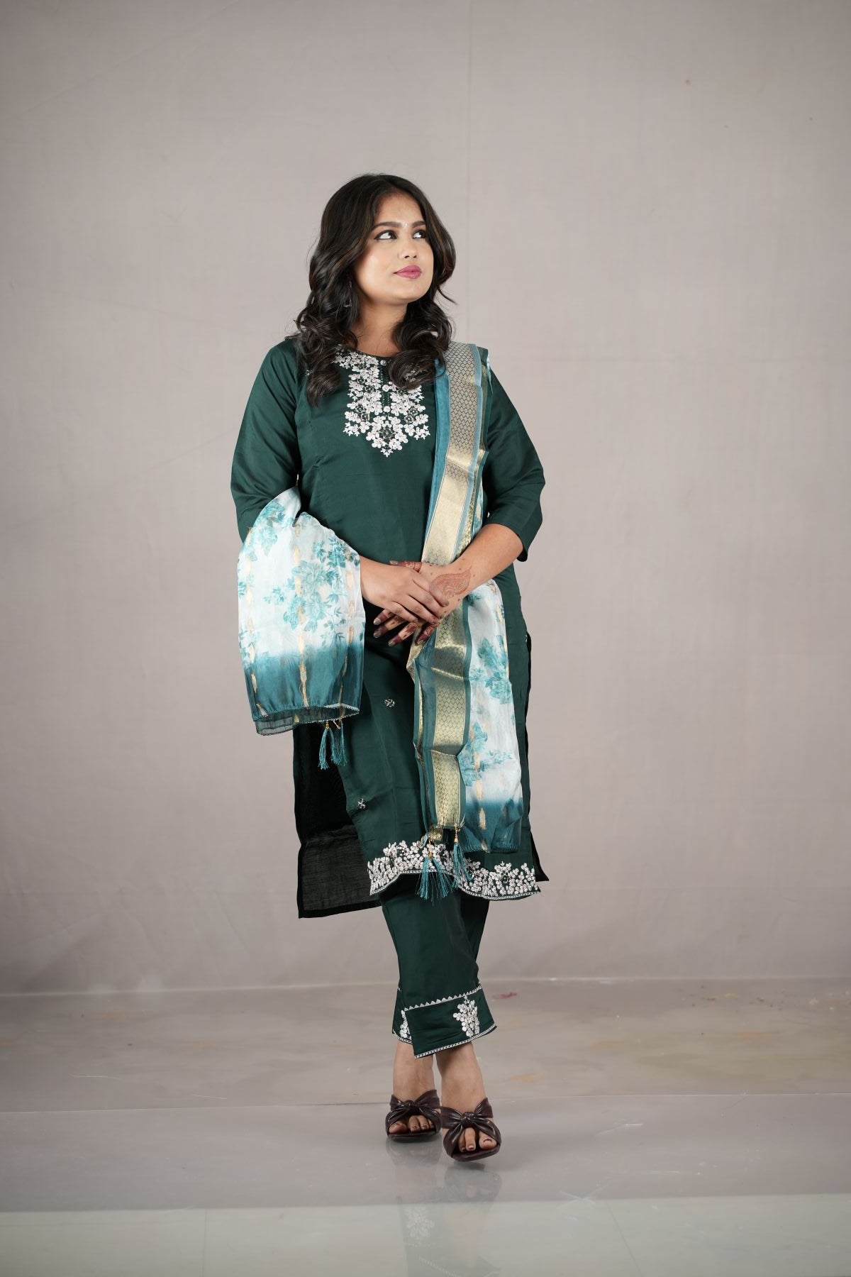 Royal Emerald Rangeela Silk Embroidered Kurta Set