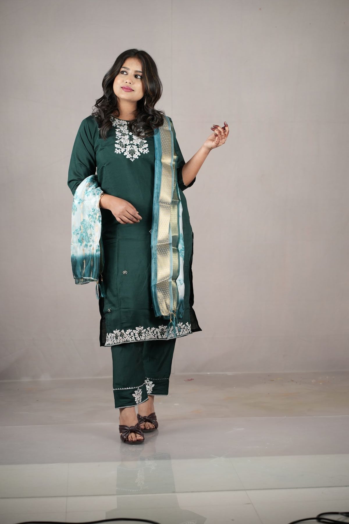 Royal Emerald Rangeela Silk Embroidered Kurta Set