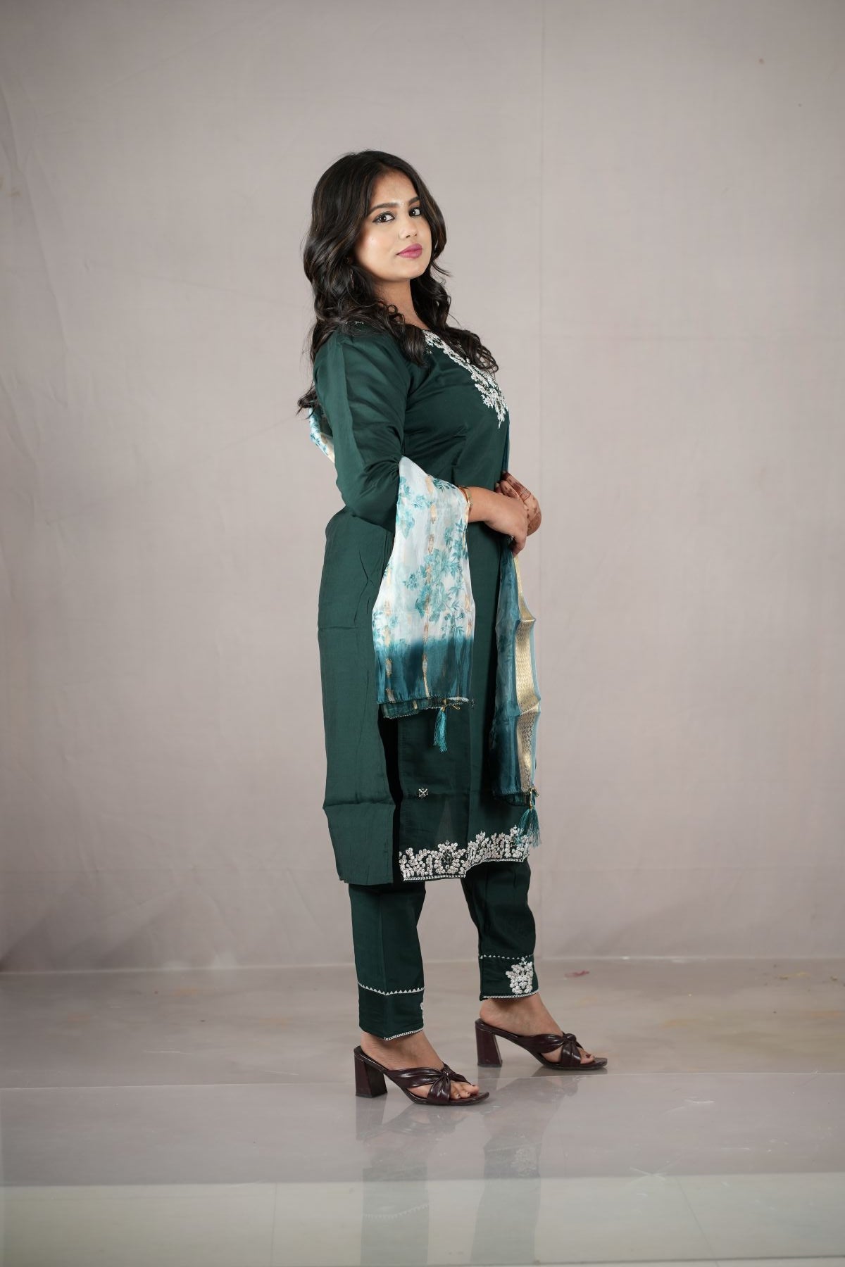 Royal Emerald Rangeela Silk Embroidered Kurta Set