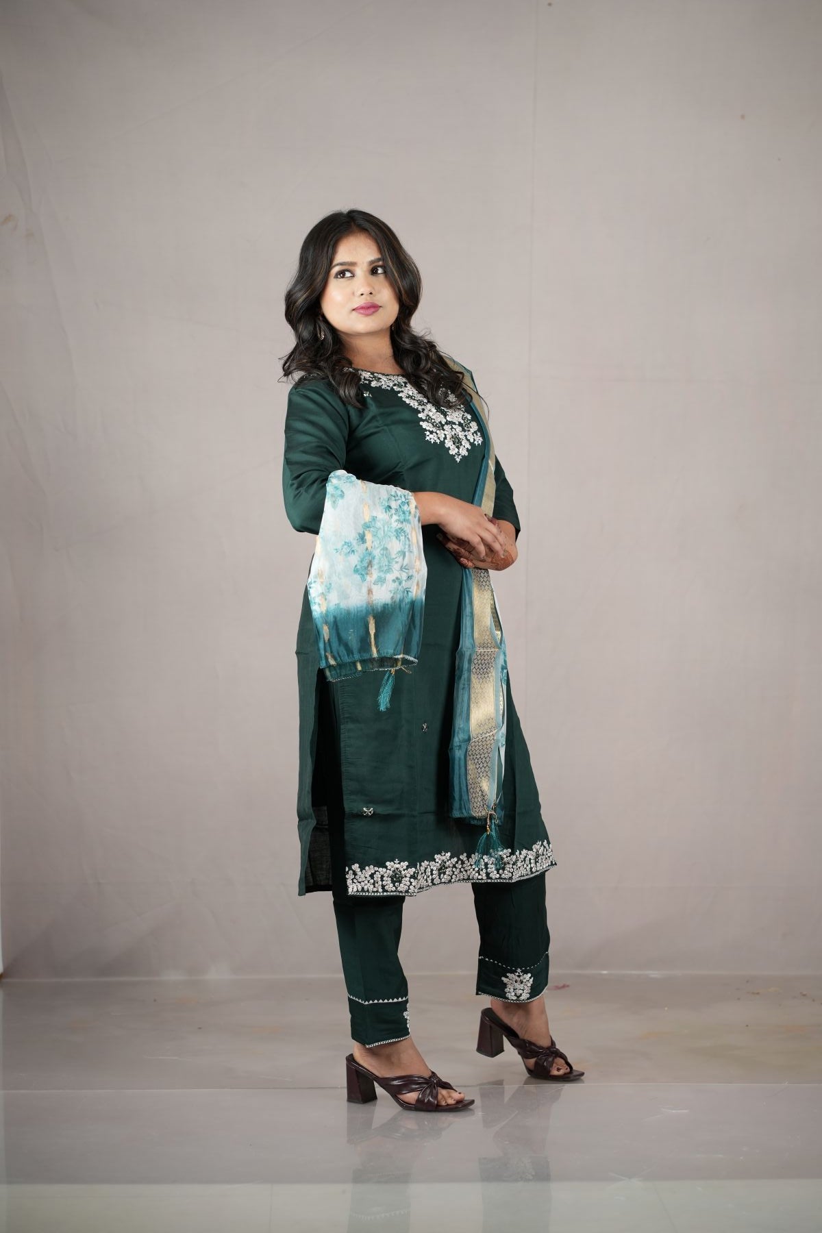 Royal Emerald Rangeela Silk Embroidered Kurta Set