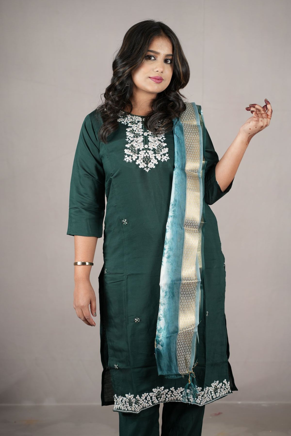 Royal Emerald Rangeela Silk Embroidered Kurta Set