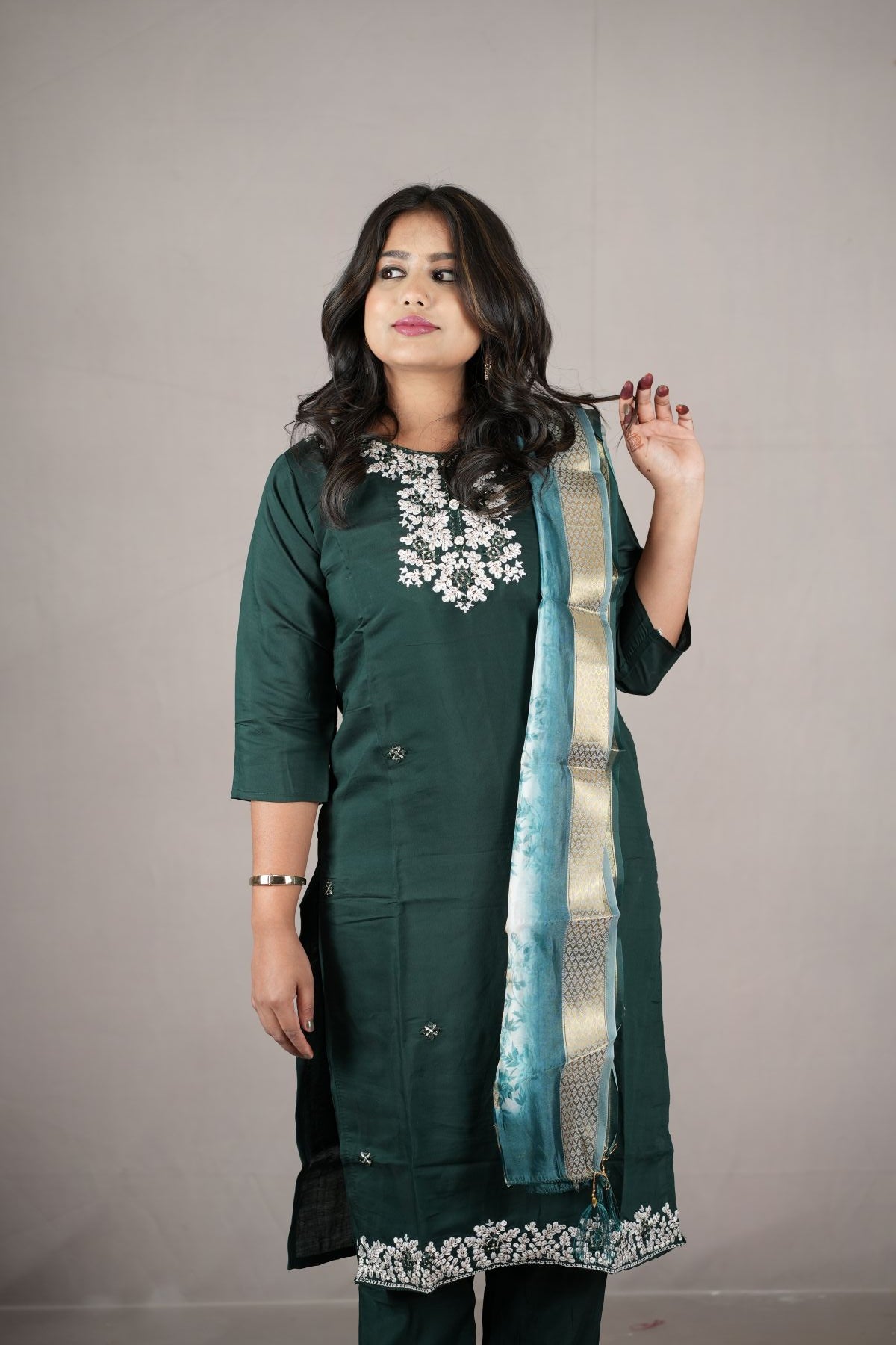 Royal Emerald Rangeela Silk Embroidered Kurta Set