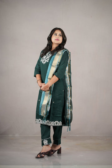 Royal Emerald Rangeela Silk Embroidered Kurta Set