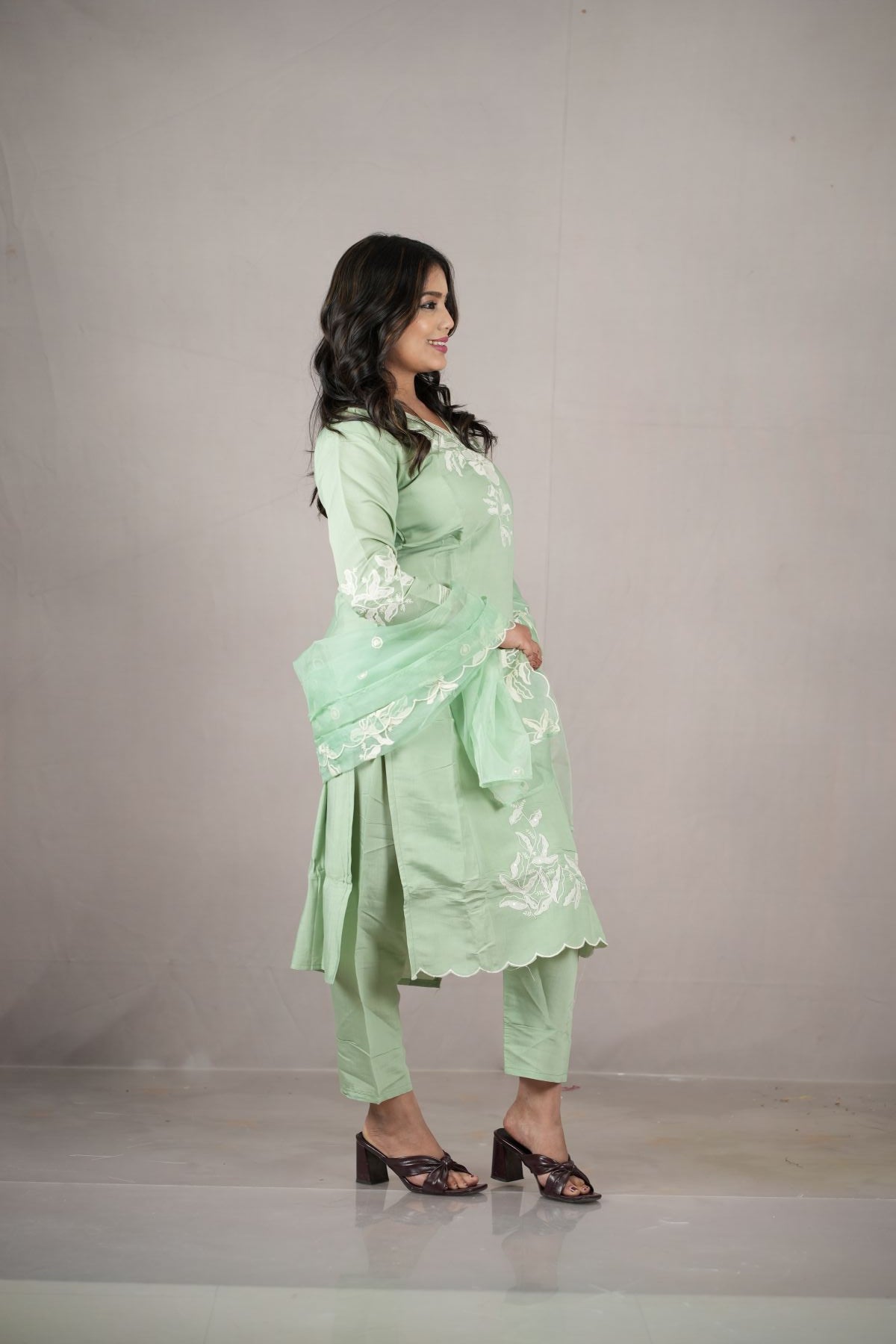 Classic Charcoal Roman Silk Embroidered Kurta Set