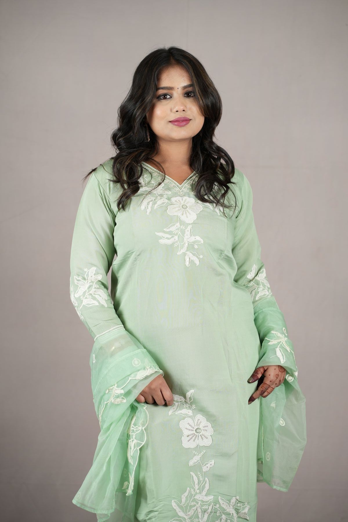 Classic Charcoal Roman Silk Embroidered Kurta Set