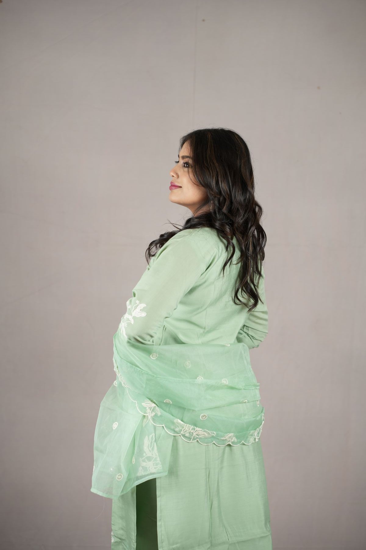Classic Charcoal Roman Silk Embroidered Kurta Set