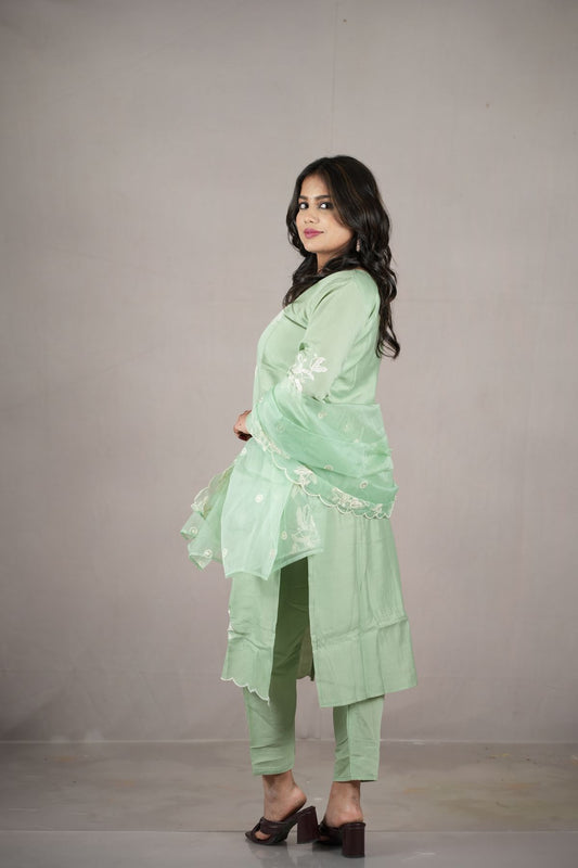 Classic Charcoal Roman Silk Embroidered Kurta Set