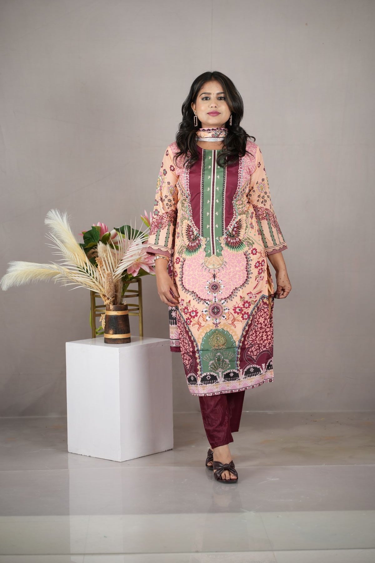 Mehreen Floral Chinon Kurta Set with Dupatta