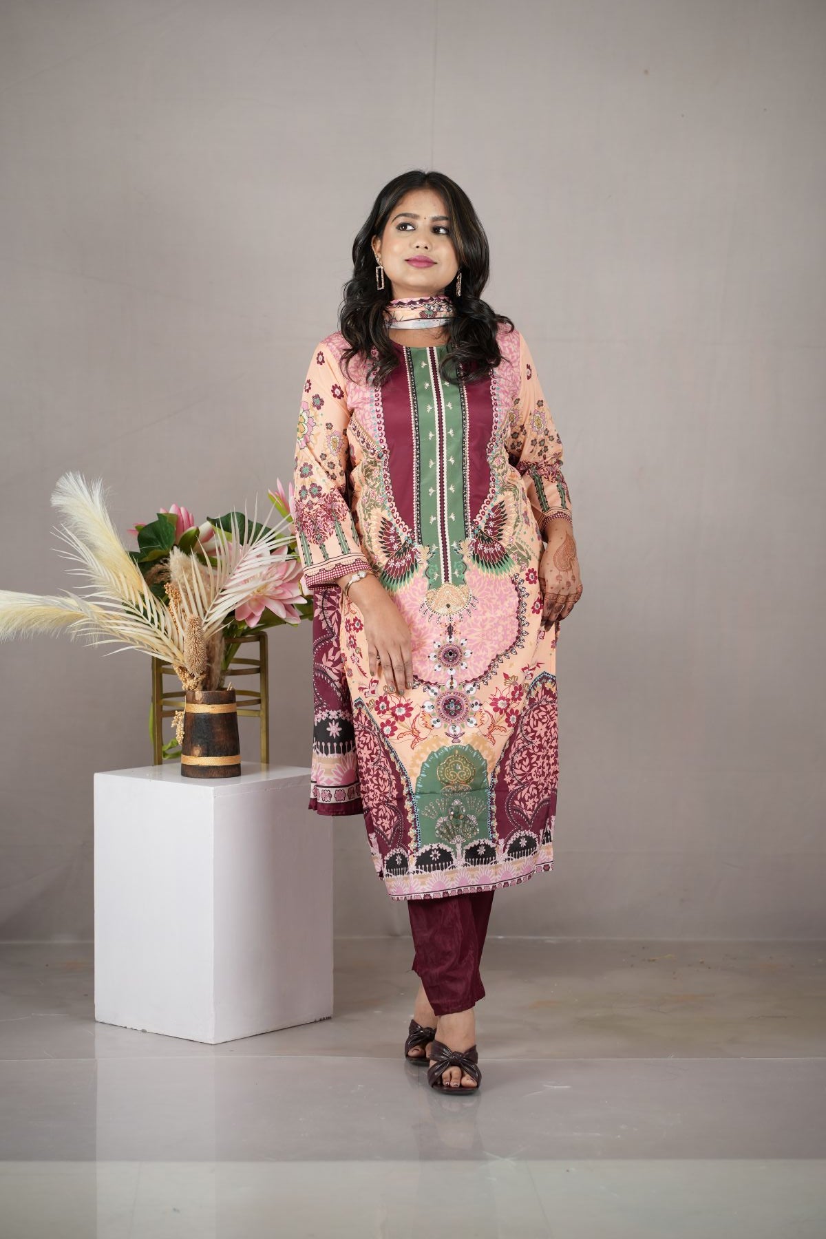 Mehreen Floral Chinon Kurta Set with Dupatta