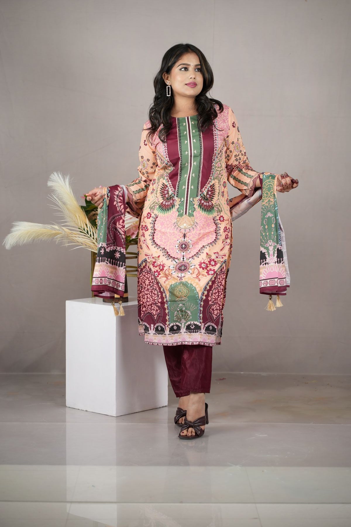 Mehreen Floral Chinon Kurta Set with Dupatta