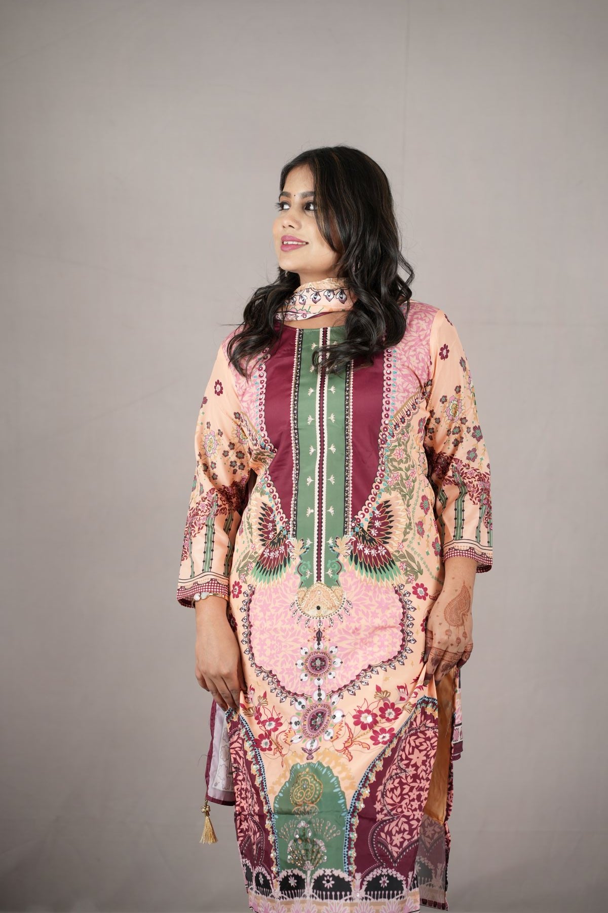 Mehreen Floral Chinon Kurta Set with Dupatta