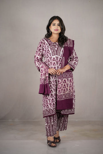 Aabha Handcrafted Batik Cotton Kurta Set with Dupatta