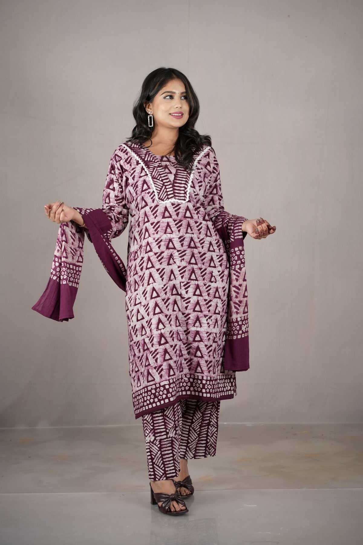 Aabha Handcrafted Batik Cotton Kurta Set with Dupatta