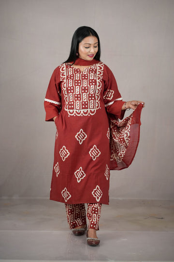 Ruhani Handcrafted Batik Cotton Kurta Set with Dupatta