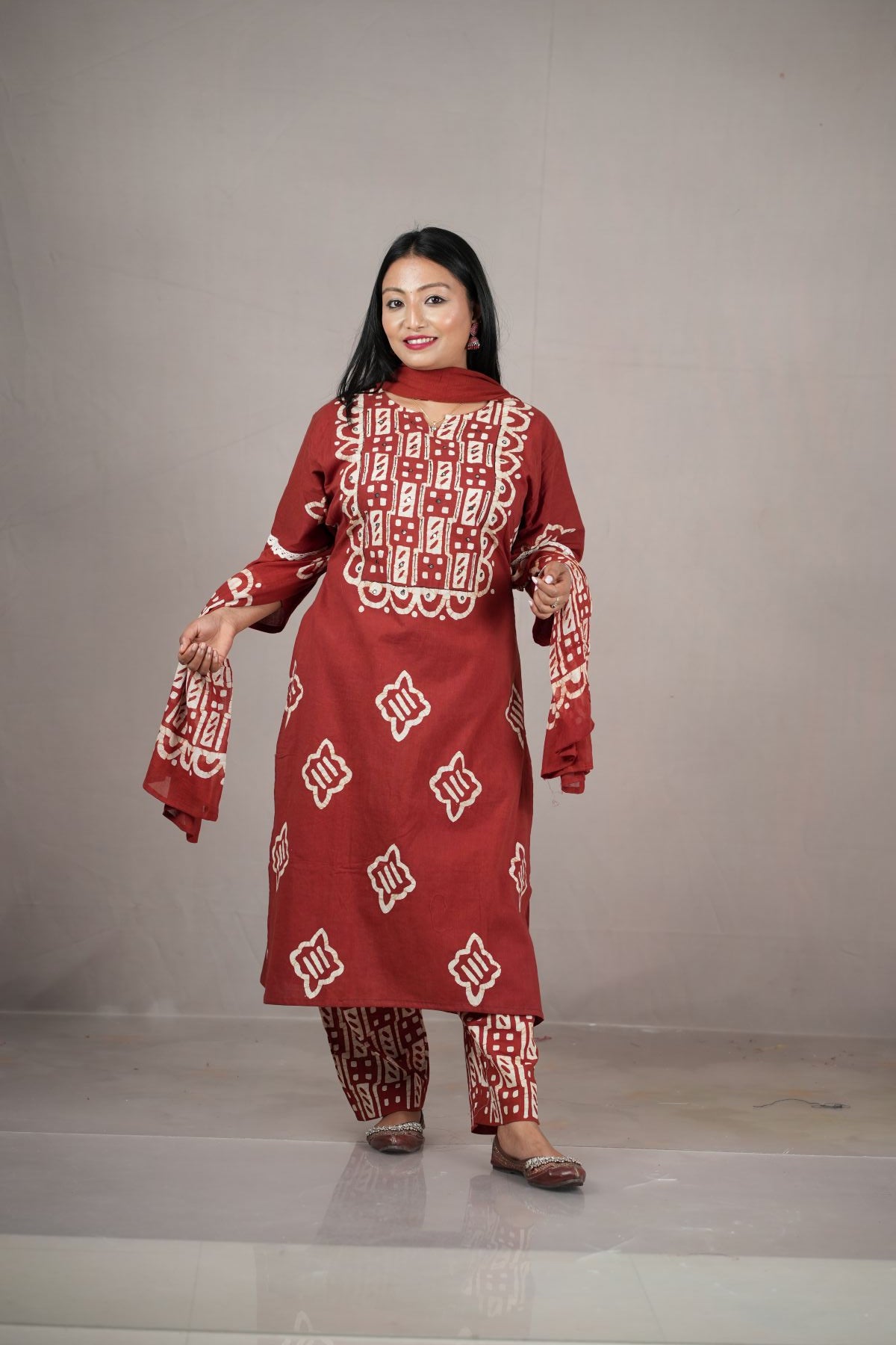 Ruhani Handcrafted Batik Cotton Kurta Set with Dupatta