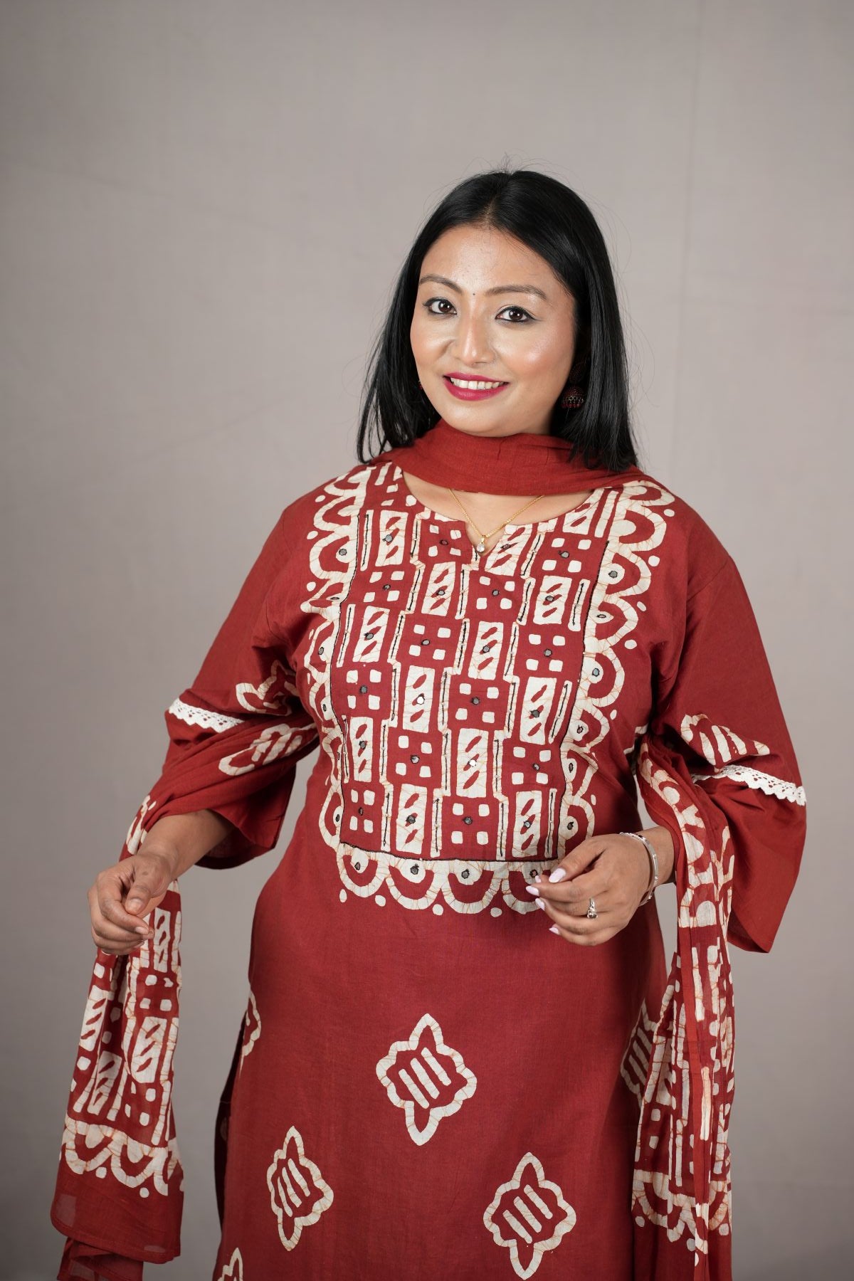 Ruhani Handcrafted Batik Cotton Kurta Set with Dupatta