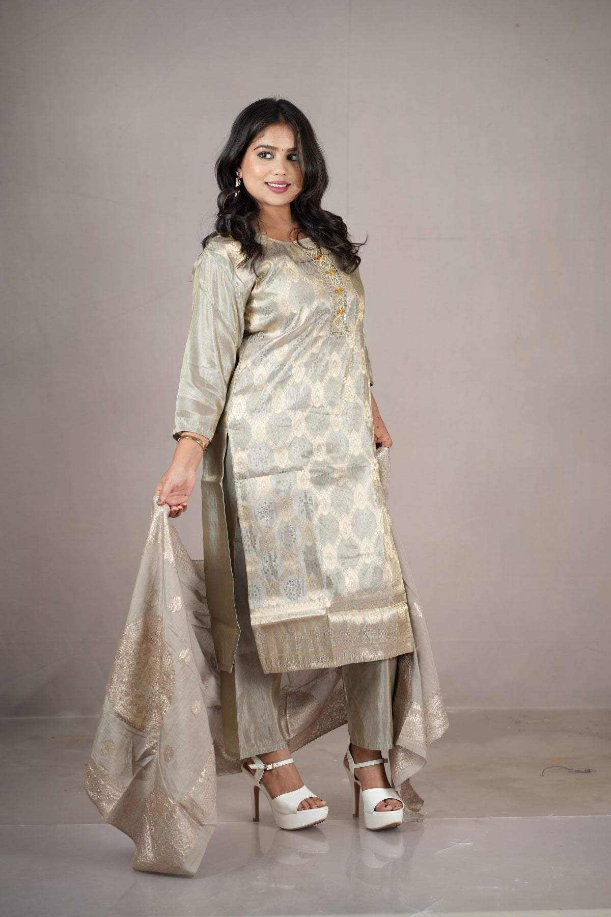 Zarmina Bansari Silk Festive Kurta Set with Dupatta