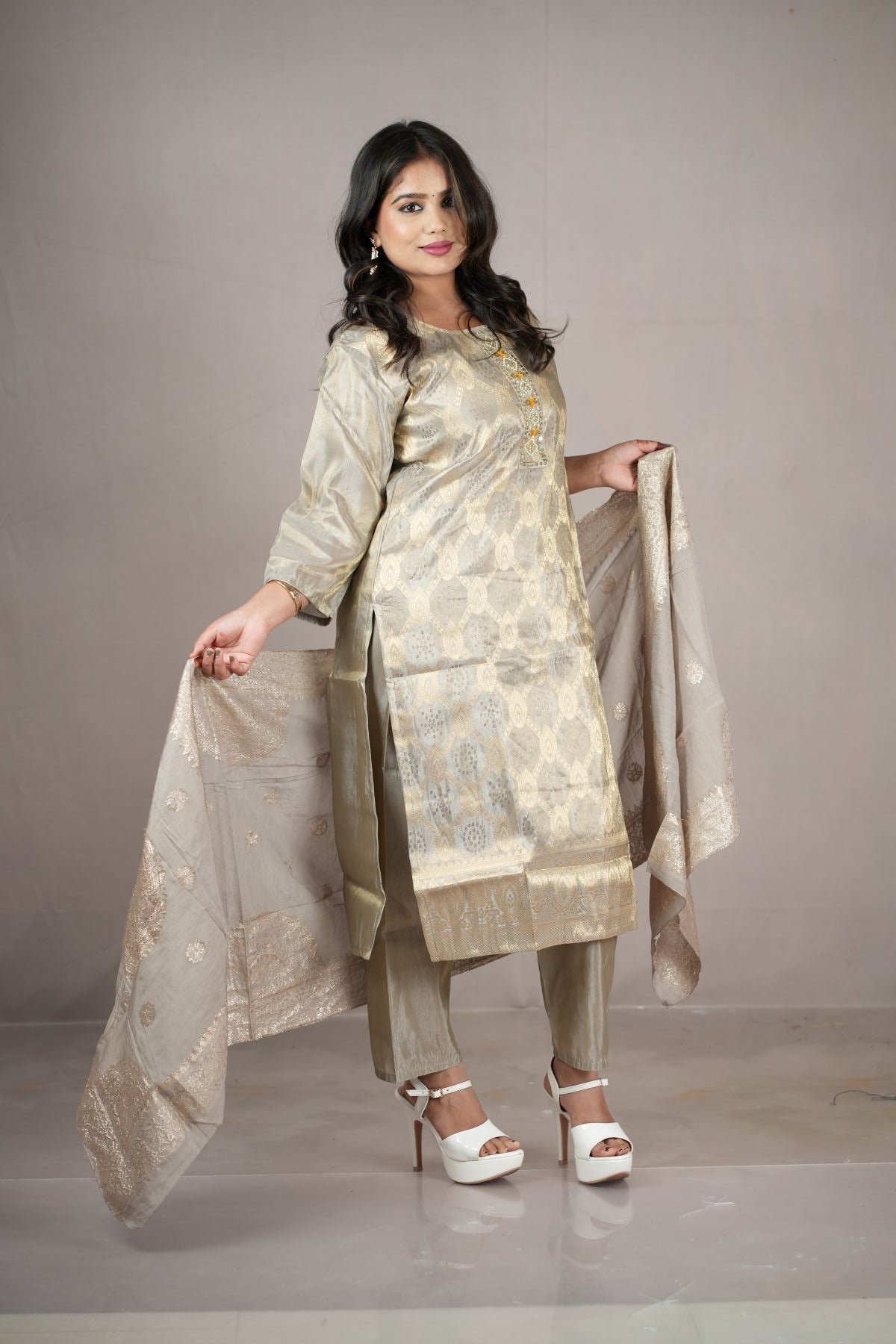 Zarmina Bansari Silk Festive Kurta Set with Dupatta