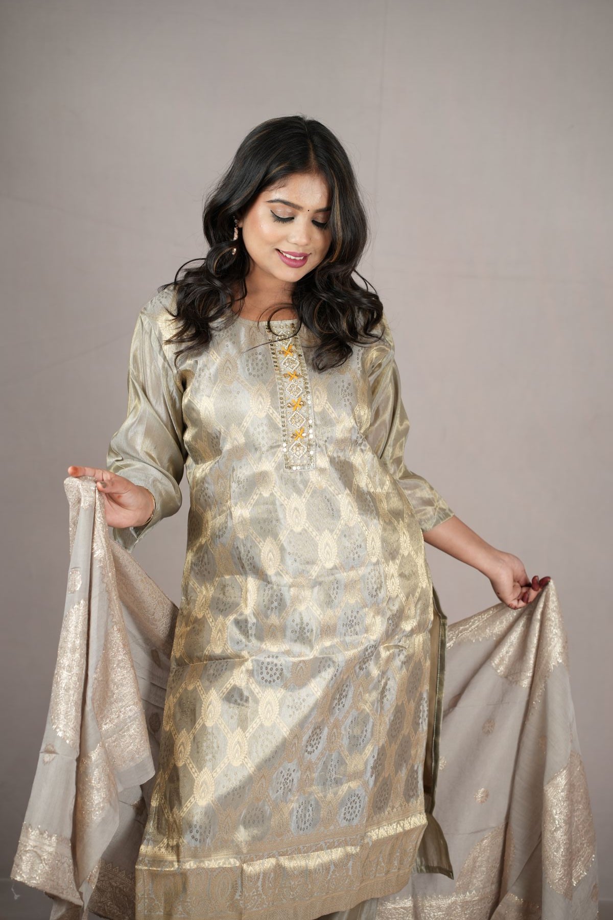 Zarmina Bansari Silk Festive Kurta Set with Dupatta