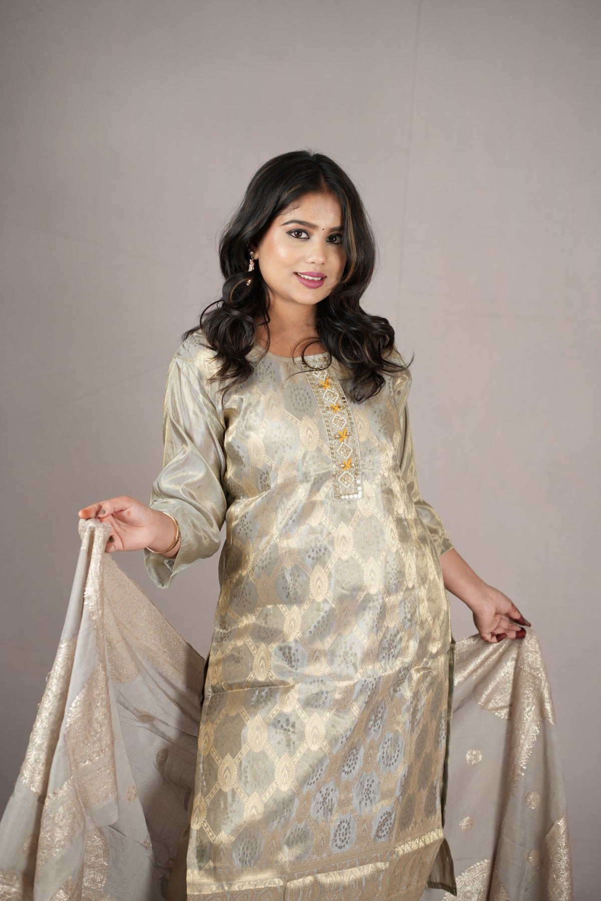 Zarmina Bansari Silk Festive Kurta Set with Dupatta