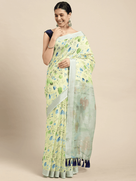 Beautiful Digital Flower Print Design Soft Linen Saree