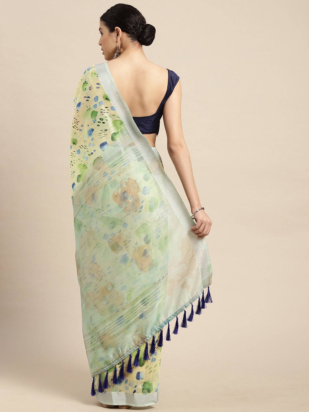 Beautiful Digital Flower Print Design Soft Linen Saree