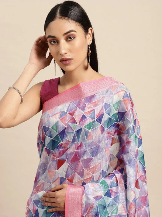 Beautiful Light Purple Colour Digital Print Soft Linen Saree