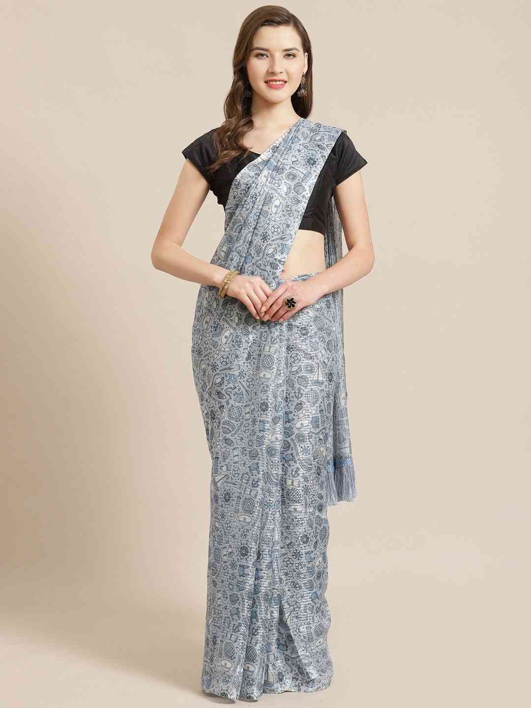 Stylish Poly Chiffon Abstract nautical Print Saree
